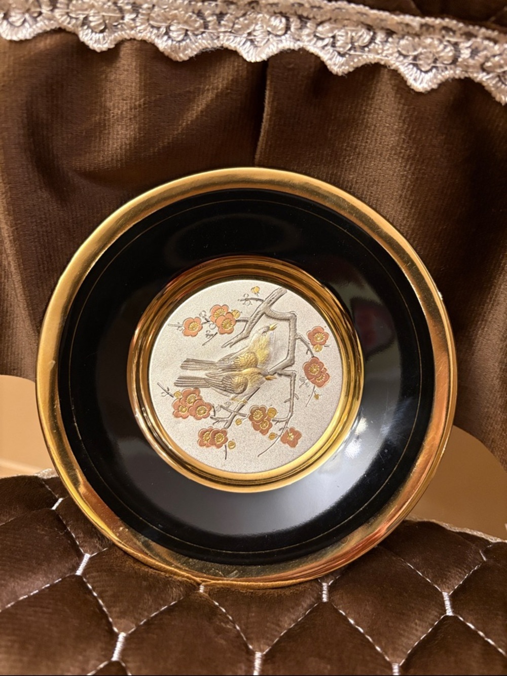 Vintage Japanese Chokin art Decorative 24k Gold edged Bird Accent Plate